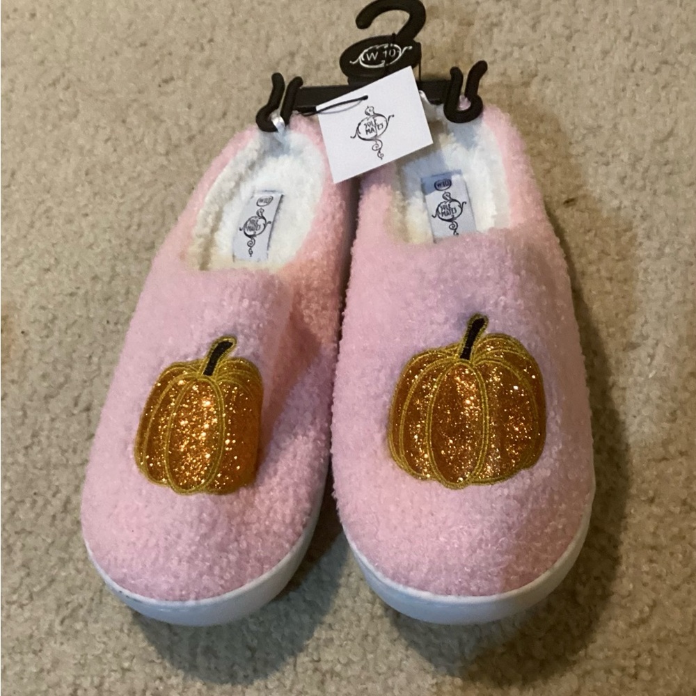 Cozy Pink Slippers with Pumpkin Design